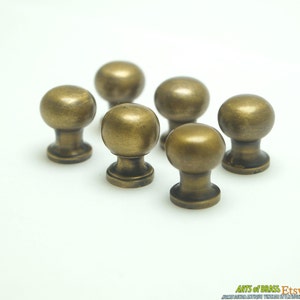 0.43&quot; Diameter inches Lot of 6 pcs Vintage Retro Solid Brass Round Cabinet Solid Brass Drawer Handle Knob Pulls N004