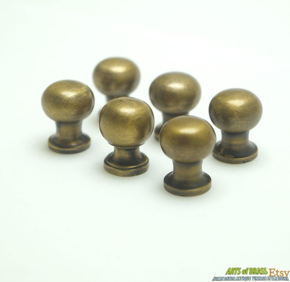0.43" Diameter inches Lot of 6 pcs Vintage Retro Solid Brass Round Cabinet Solid Brass Drawer Handle Knob Pulls N004