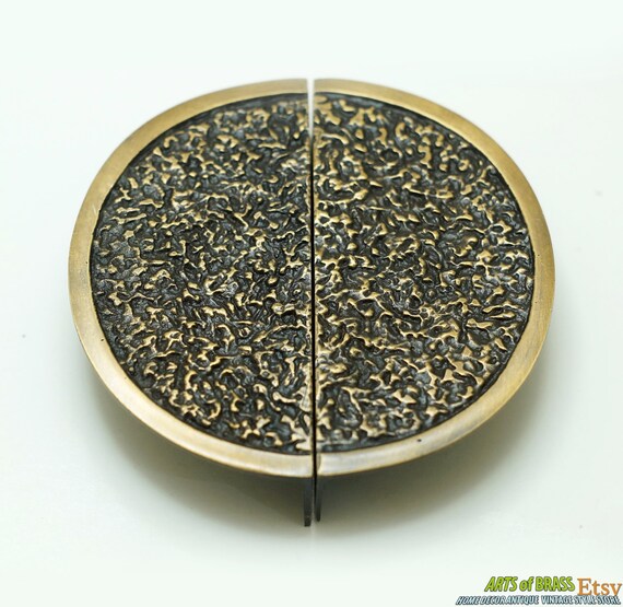 Diameter Ø3.93" inches Vintage Retro Detail Rock texture Round Antique Cabinet Brass KNOB Drawer Ring door Pulls AC045