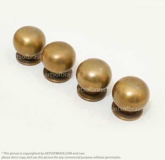 1.18" Diameter inches 4 pcs Big Vintage Retro Solid Brass Round Cabinet Solid Brass Drawer Handle Knob Pulls N144