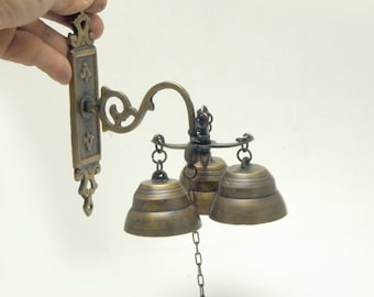 6.50" inches Tall Vintage Solid Brass Gate Front Door Antique Three Ringing Bell knock Door