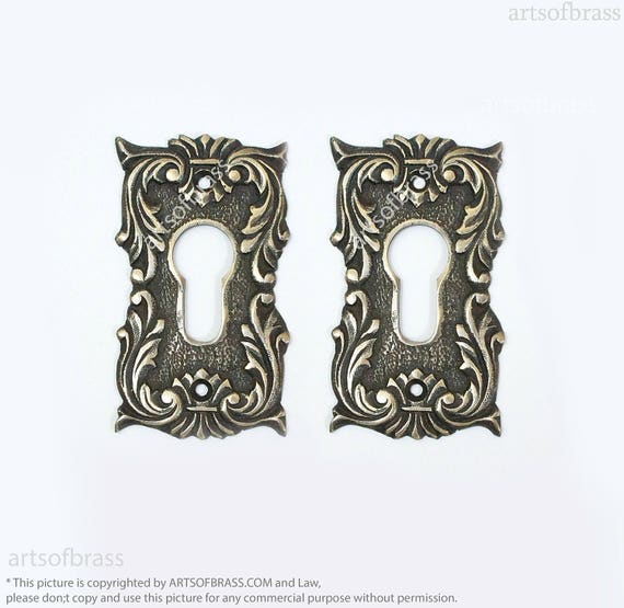 3.26" inches 2 pcs Vintage Solid Brass Victorian Classic Rectangle Keyhole Cover Plate Entry door Vintage KeyHole Mounting Plate