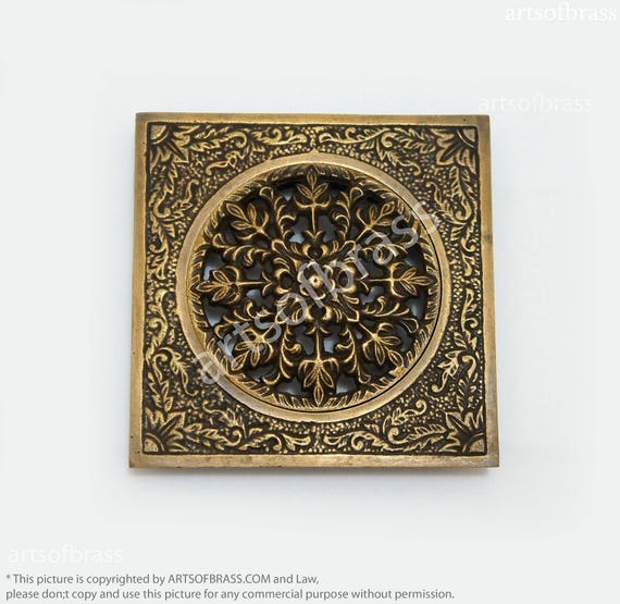 3.93" inches 1 set vintage Carved Floweriest Water channel Drain Cover or air vents Solid brass Bathroom Hardware AE089