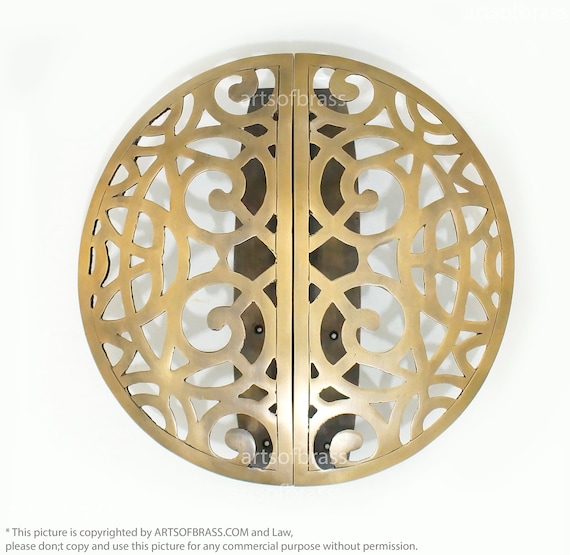 11.81" inches Vintage Detail Engraved Artistic Round Main Door Screen Door Handle Solid Brass Antique Entry Screen Door Handle AC068