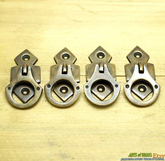 2.55" Inches Lot of 4 pcs Vintage Solid Brass Art Deco Ring Artistic Pull Antique Cabinet Brass KNOB Drawer Pulls F005