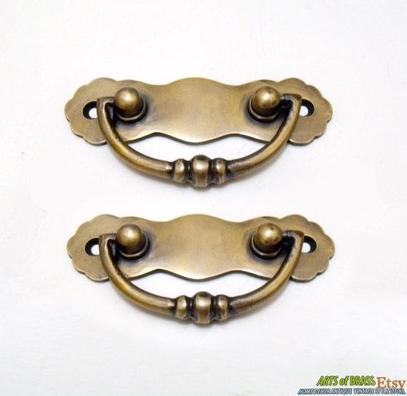 3.54" Lot of 2 pcs Vintage Artistic Deco Handle Pull Antique Cabinet Solid Brass Knob Drawer Pulls A191