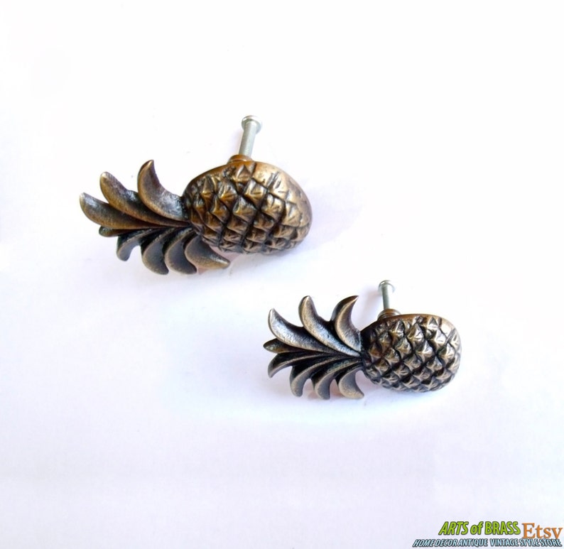 Lot of 2 pcs Antique PINEAPPLE Fruits Cabinet Solid Brass Drawer Handle Knob Pull image 5