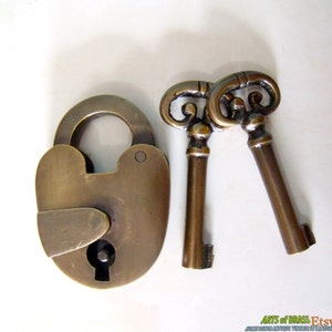 Antique Vintage Old PADLOCK with SKELETON Keys Solid Brass Safe Lock