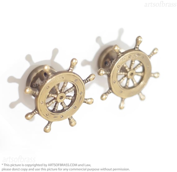 Pack of 2 Vintage Solid Brass Ship's Wheel Curtain Tiebacks Brass Antique Beach House Decor Curtain Hold backs