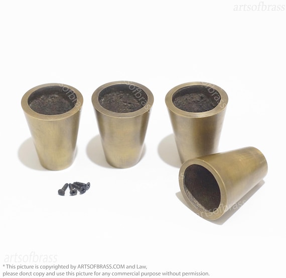 Set of 4 pieces Solid Brass Cylinder Leg Tip – Furniture Foot Cover for Table, Cabinet, or Kitchen Island