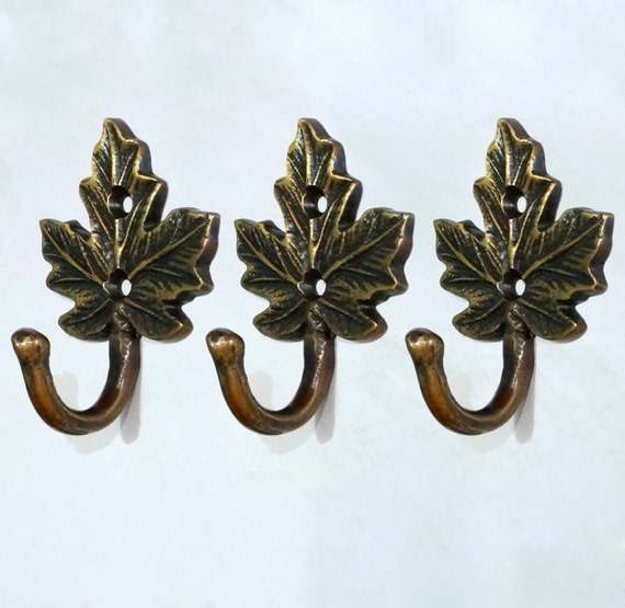 Lot of 3 pcs Vintage Autumn LEAF Hook Antique BRASS WALL Coat Hat Hanging