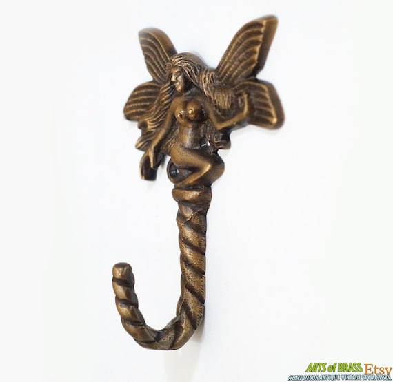 4.72" inches Vintage Naked Fairy Tales Fantasy Antique Solid Brass Wall Coat Hat Hook U109