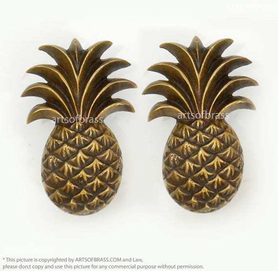 3.66" inches Vintage PINEAPPLE Fruits Cabinet Solid Brass Drawer Dresser Cabinet Handle Knob Pulls N280