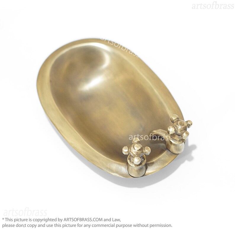 Vintage Solid Brass Bathroom Soap Dish | Brass Bathtub Soap Dispenser Bathroom Decor image 2