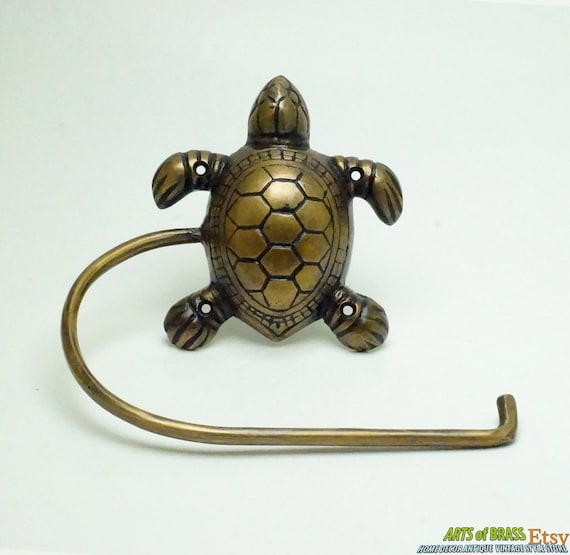 Vintage TURTLE Tissue / Hand Towel Holder Towel Hanger Solid Brass Bathroom Towel Hook Handle AE108