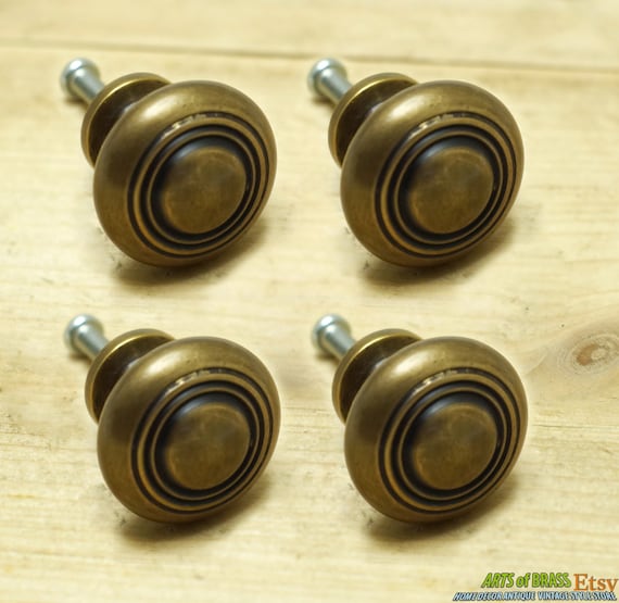 Lot of 4 pcs Vintage Classic Solid Brass Round Knob Pulls Western Cabinet Drawer Dresser Handle KNOB Pulls