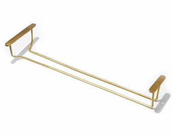 Hanging Brass Wine Rack Shelves – Rustic Bar Shelf with Stemware Glass Holder | Hanging Bar Organizer for Kitchen or Home Bar