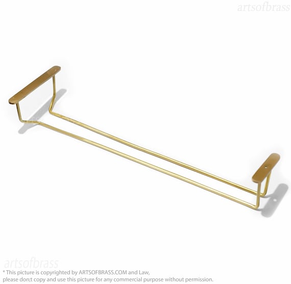 Hanging Brass Wine Rack Shelves – Rustic Bar Shelf with Stemware Glass Holder | Hanging Bar Organizer for Kitchen or Home Bar