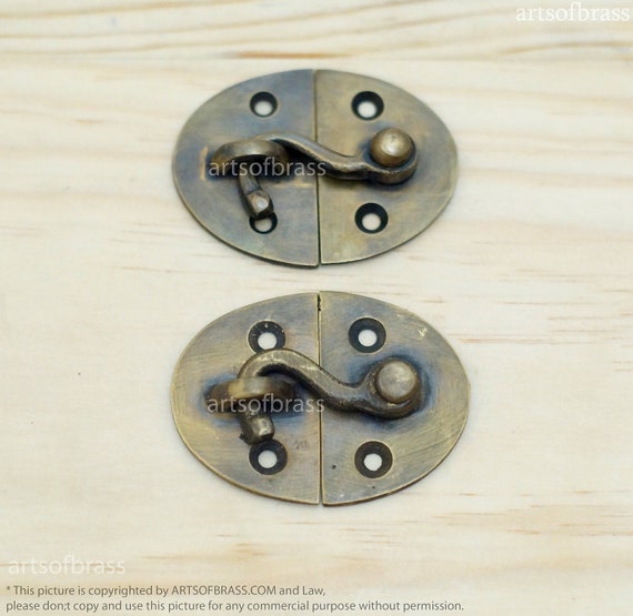 Lot of 2 pcs Vintage Round Latch Hook Antique Solid Brass Unused Latch