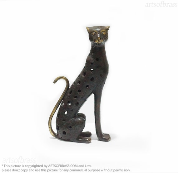 7.67 inches Vintage old Solid Brass CAT Statue Decor, Cat lover Gift