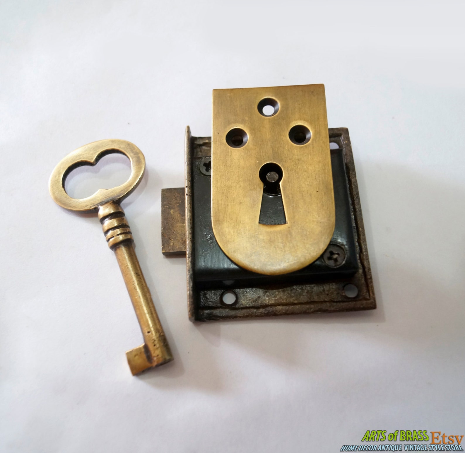 Set Vintage Solid Plate Key Hole and Key Lock With Antique Etsy