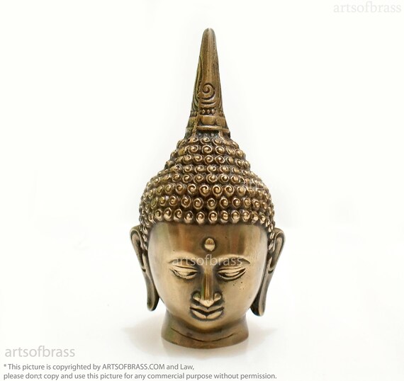 6.88" Vintage Buddha Tibet Temple Antique Brass Sakyamuni Shakyamuni Tathagata Buddha Meditation Head Statue