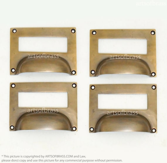 3.30" inches Vintage Classic Hardware Solid Brass Label Holder Pull Drawer I038