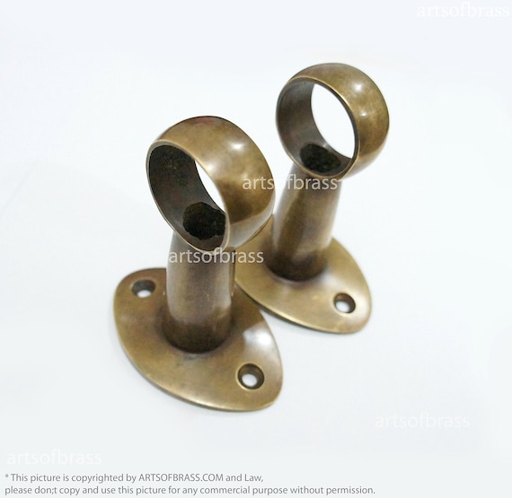3.07" inches Pair Vintage Retro Western Solid Brass Curtain Rods Antique Finials Final Bracket Holder