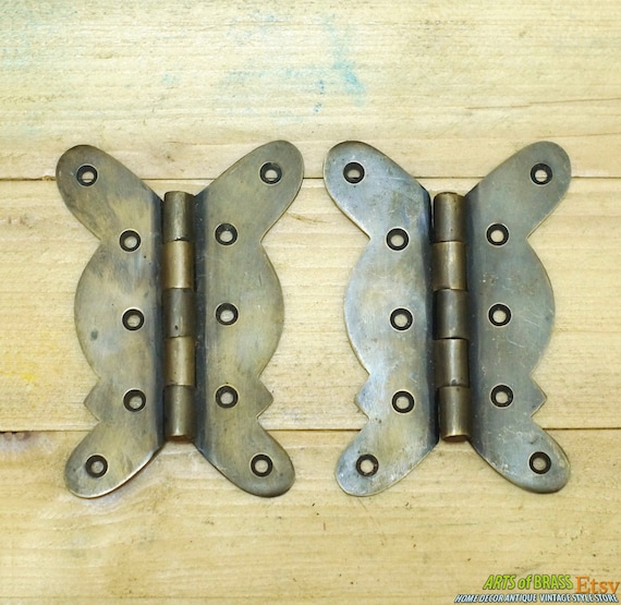 3.97" inches Lot of 2 pcs Vintage Escutcheons BUTTERFLY Hinge / Hinges Solid Brass Cabinet Door Hinges v058
