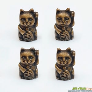 Lot of 4 pcs Vintage Retro Fortune Lucky Cat Figurine Solid Knobs Handle Solid Brass Cabinet Handle Pull Knobs N252