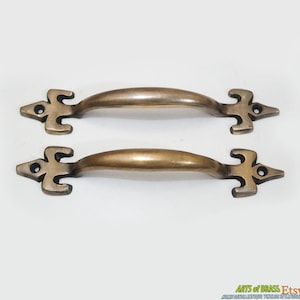 6.88&quot; inches 2 pcs Big Vintage Art Deco Handle Solid Brass Antique Cabinet Drawer Door Handle Pulls C053