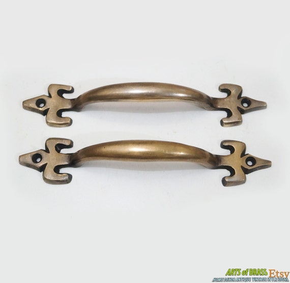 6.88" inches 2 pcs Big Vintage Art Deco Handle Solid Brass Antique Cabinet Drawer Door Handle Pulls C053