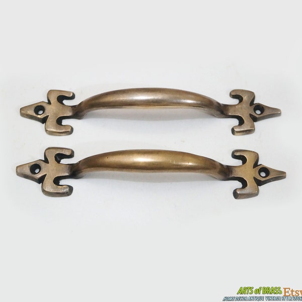 6.88" inches 2 pcs Big Vintage Art Deco Handle Solid Brass Antique Cabinet Drawer Door Handle Pulls C053