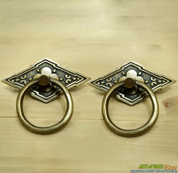 3.74" Lot of 2 pcs Vintage Flower on Row Solid Brass Cabinet Brass KNOB Drawer Pulls P005