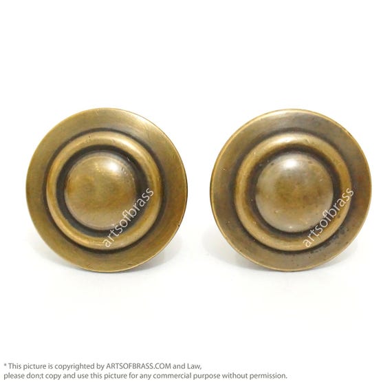 1.37" inches Diameter 2 pcs Big Vintage Western Retro Solid Brass Round Cabinet Solid Brass Drawer Handle Knob Pulls N044