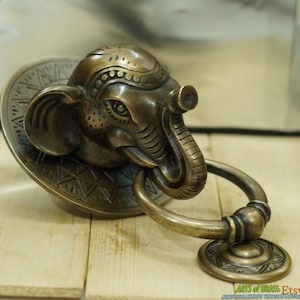 Antique Large BIG ELEPHANT Thai Head Door Knocker Cast Solid Brass.