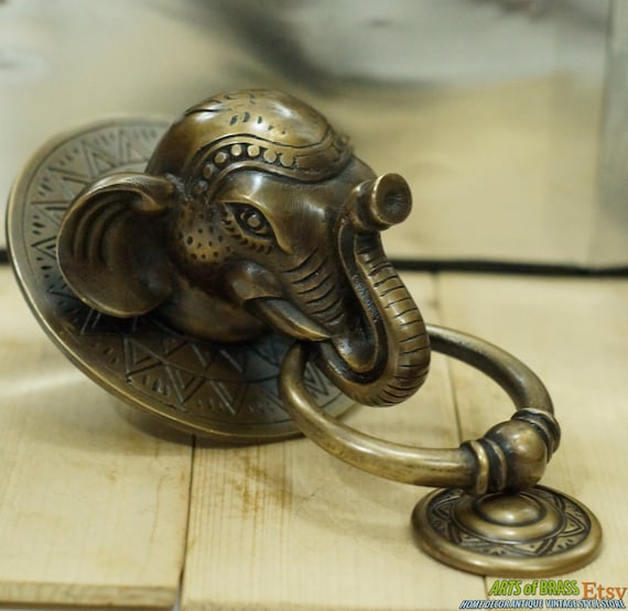 Antique Large BIG ELEPHANT Thai Head Door Knocker Cast Solid Brass.