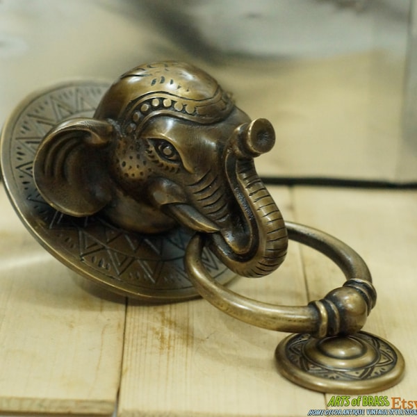 Antique Large BIG ELEPHANT Thai Head Door Knocker Cast Solid Brass.