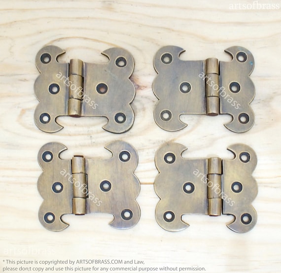 2.55" Lot of 4 pcs Vintage Classic Victorian Solid Brass Hinges Cabinet Drawer Door Hinge V053
