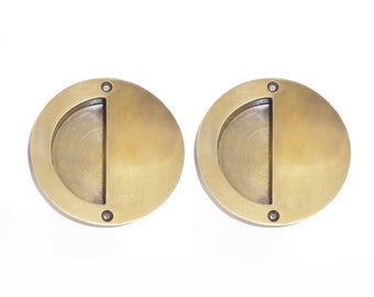 3.50" Lot of 2 pcs Vintage Solid Brass Round Baldwin FLUSH Pull Sliding Door Cabinet Brass Knob Drawer Pulls