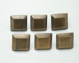 Lot of 6 pcs Vintage Retro Square Western Knobs Solid Brass Antique Cabinet Drawer Handle Pull N080