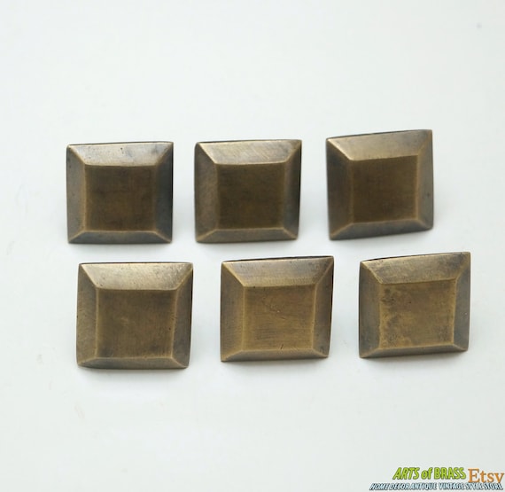 Lot of 6 pcs Vintage Retro Square Western Knobs Solid Brass Antique Cabinet Drawer Handle Pull N080