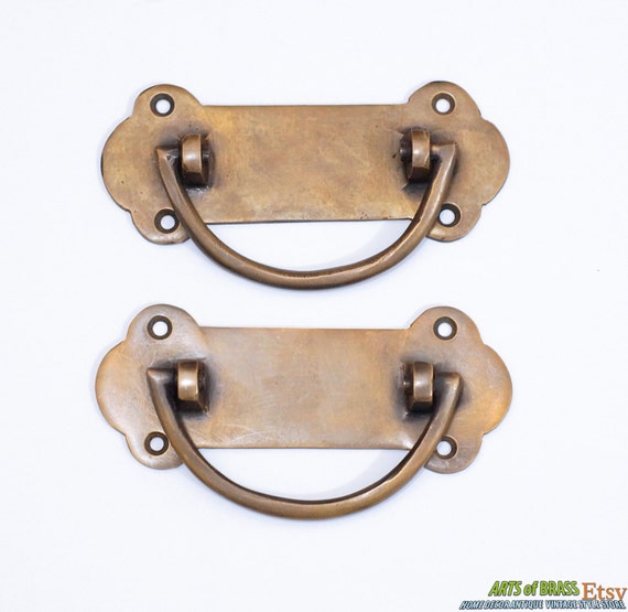 4.60" Lot of 2 pcs RETRO Vintage Escutcheons Plate Solid Brass Cabinet Door Drawer Handle Pull A204