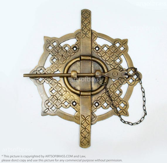 9.00" Inches Set Vintage Chinese Big Round Hasp Lock Catch Antique Brass Chest Furniture Latch Clasp Q027