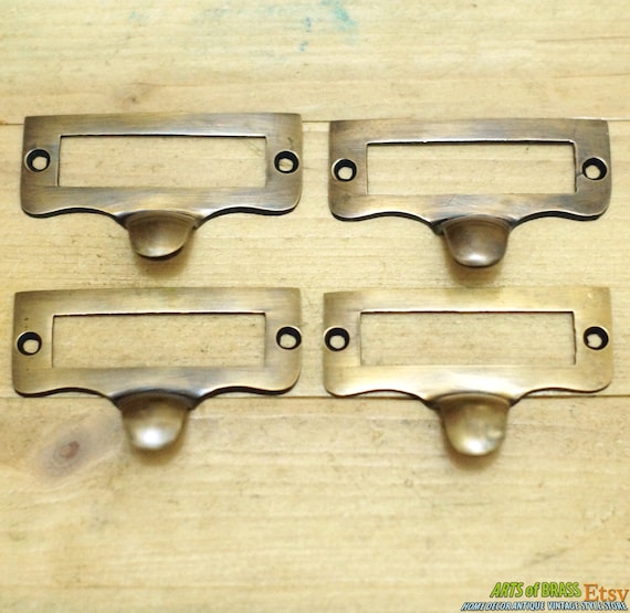 2.79" inches Lot of 4 pcs Vintage Label File Name Card Holder Cavity Type cabinet Drawer pulls handle J019