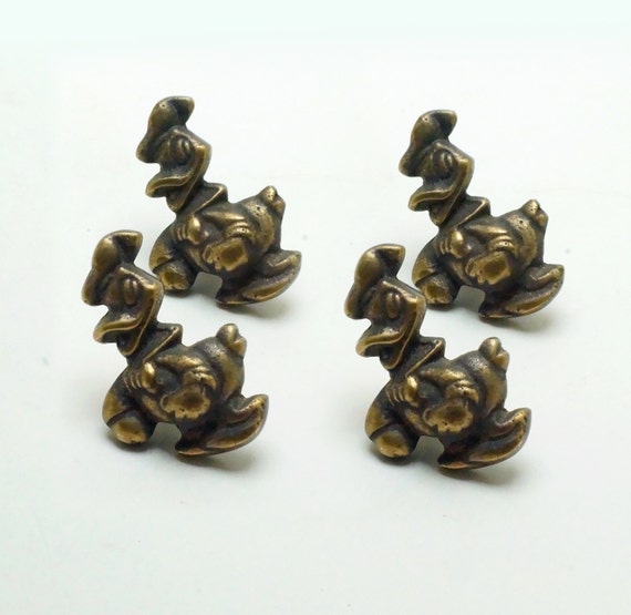 1.69" Lot of 4 pcs Disney Donald Duck cartoon Figurine Solid Brass Antique Cabinet Drawer Handle Pulls N256