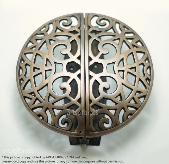 7.87" inches Vintage Detail Engraved Artistic Round Main Door Screen Door Handle Solid Brass Antique Entry Sceen Door Handle AC068
