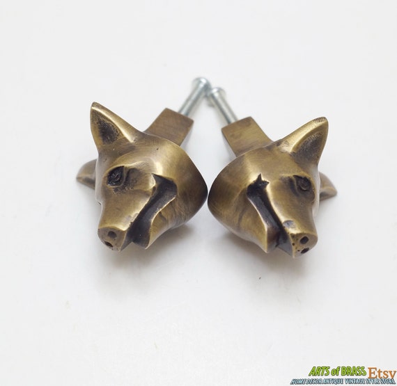 1.96" Lot of 2 pcs vintage Solid Brass PIG Farm Head Cabinet Door Brass Round KNOB Drawer Pull