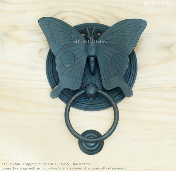 6.37" inches VINTAGE BUTTERFLY Door Knocker Detailed Solid Brass Black Doff Finishing
