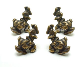 1.69" Lot of 4 pcs Disney Donald Duck cartoon Figurine Solid Brass Antique Cabinet Drawer Handle Pulls N256
